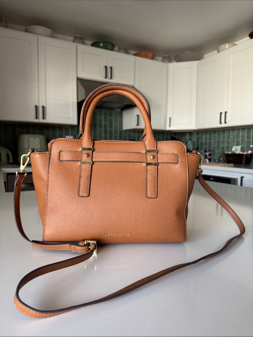 Liz Claiborne Cognac/Tan Leather Satchel with Gold Hardware